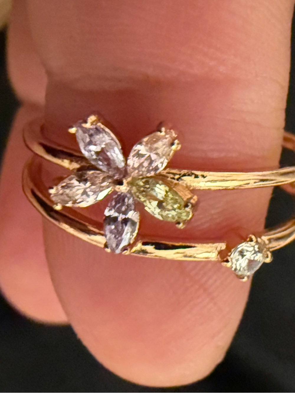 Gold Floral Crystal Open Ring - Women Jewelry